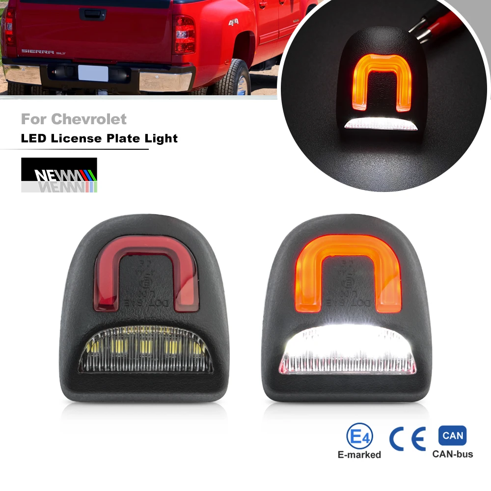 For Chevy Silverado Avalanche for GMC Sierra Red OLED Neon Tube LED License Plate Light Canbus Rear Tag Light Registration Lamp