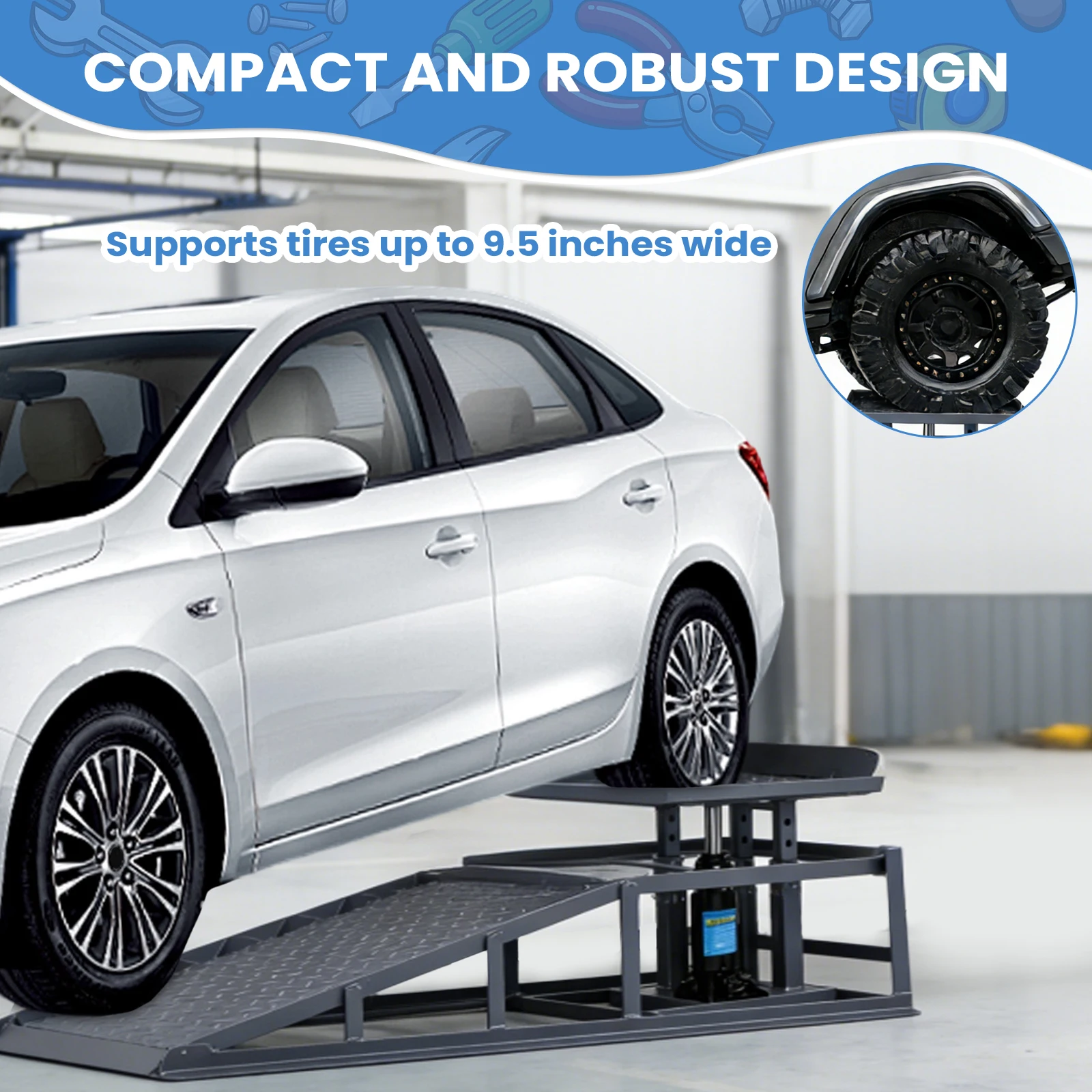 

2 PCS Automotive Truck Service Ramp Adjust Heights 9.8-15in Heavy Duty Vehicle Lift Ramp for Home Garage Maintenance Oil Changes