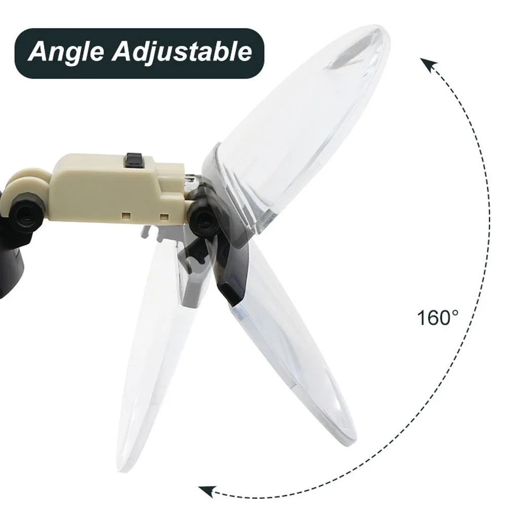 Four magnification lenses with LED (detachable) head magnification 2x, 3.5X, 4.5X, 5.5X Sun Visor for close reading cross stitch