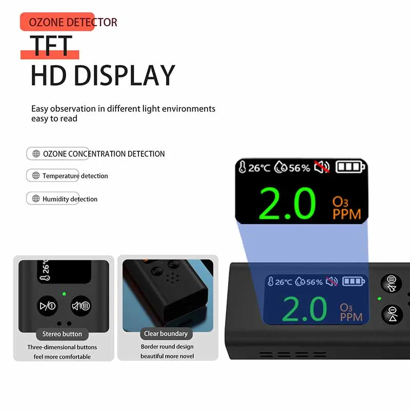 Quality Detector O3 Detector Ozone Tester USB Charging Thermometer Hygrometer for Home Ozone Detector