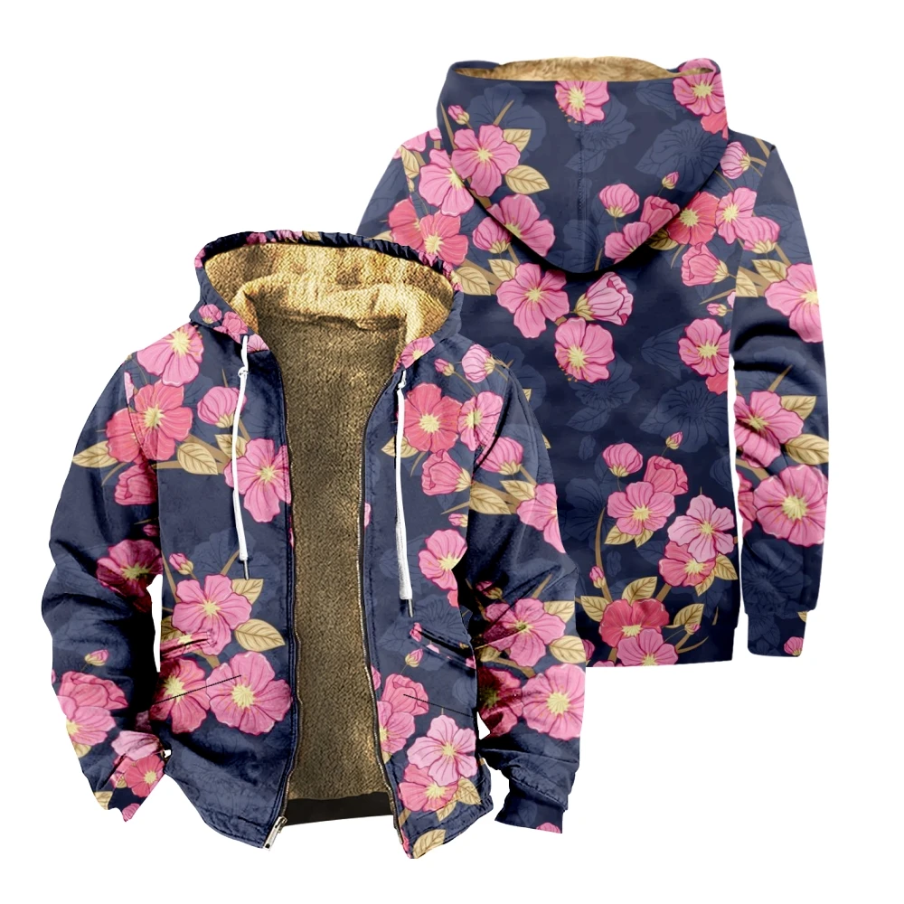 

Flower Print Men's Casual Camouflage Sports Sweatshirt Long Sleeve Zipper Hooded Jacket Coat