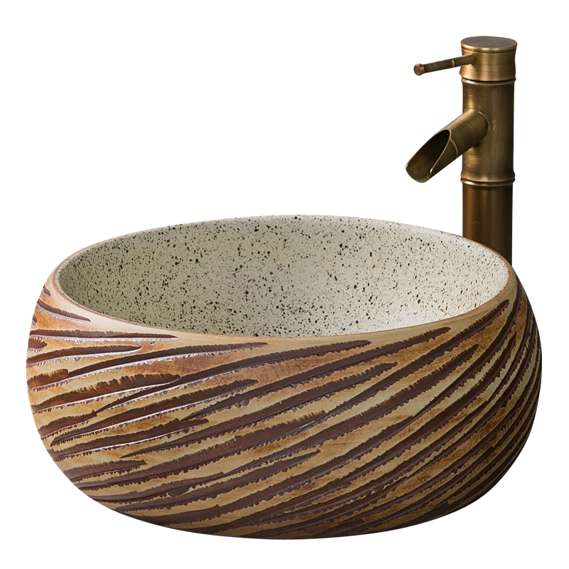 

Freehand countertop basin balcony washbasin small size retro hand washing household ceramic washbasin