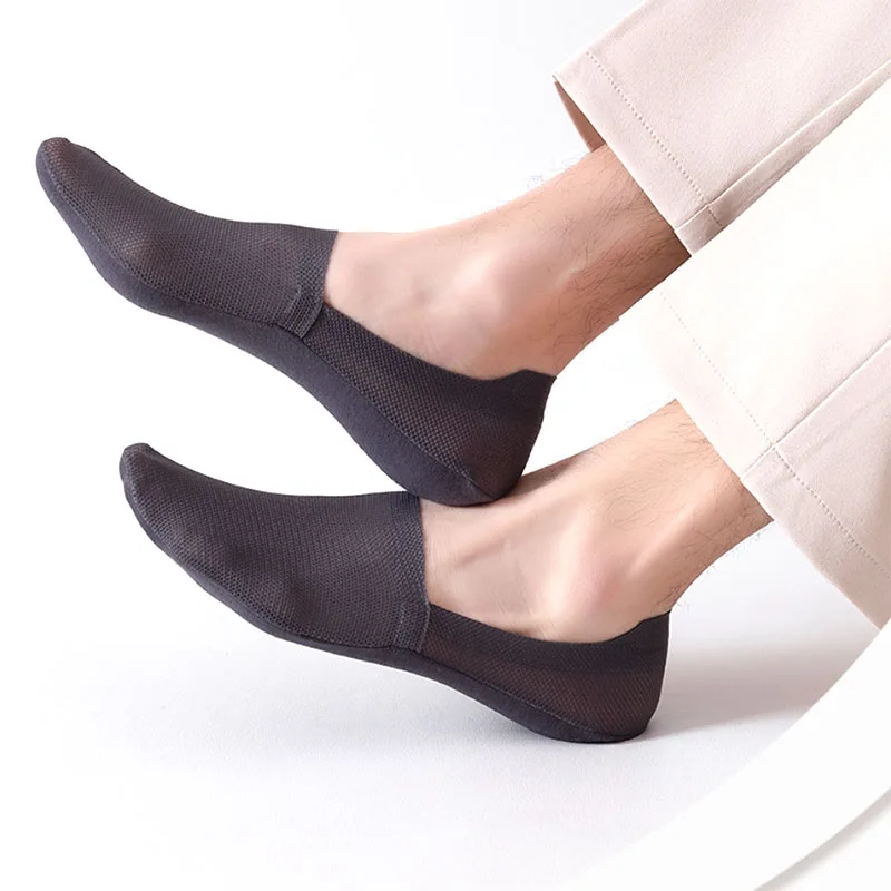 3 Pasang Kaus Kaki Pria Musim Panas Lembut dan Bernapas, Kaus Kaki Kasual Nyaman Tanpa Tampilan, Warna Solid, Silikon Anti Selip, Sandal Kaus Kaki