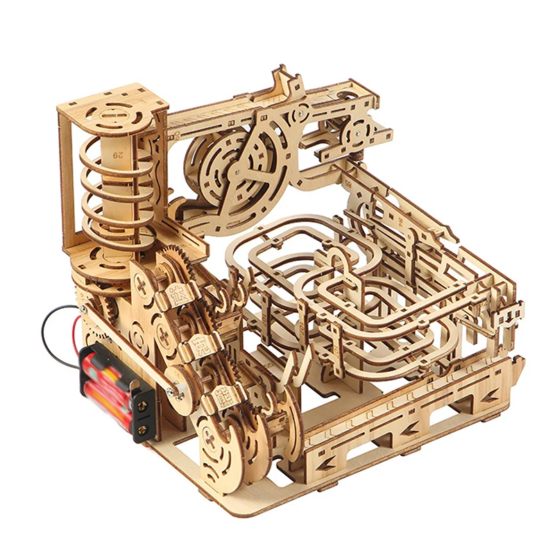 Elektrische katapult marmeren run kit met spiraalplankwegpuzzels, mechanisch montagemodel, ideaal cadeau voor kinderen