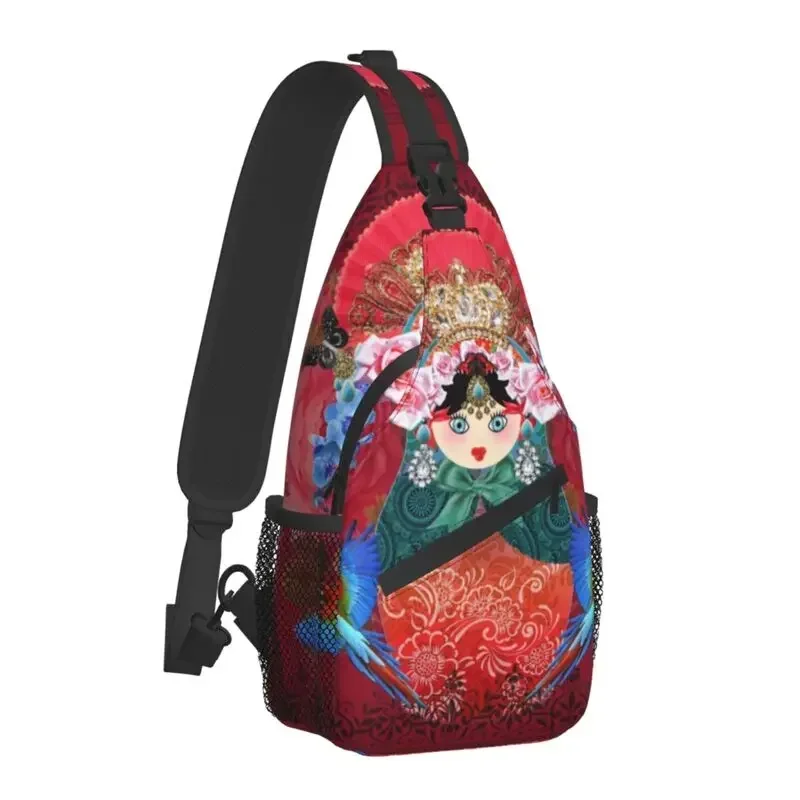 Casual Russian Doll Matryoshka Sling Bags for Traveling Men's Babushka Flower Art Chest Crossbody Backpack Shoulder Daypack