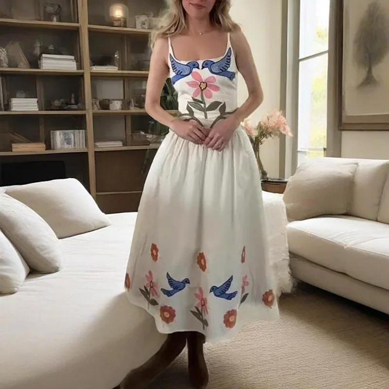 

LIBIELIY Women Elegant Fresh Floral Print Party Dress Summer Casual Sleeveless Pleat Beach Dress Sexy Off Shoulder Pocket Bohe