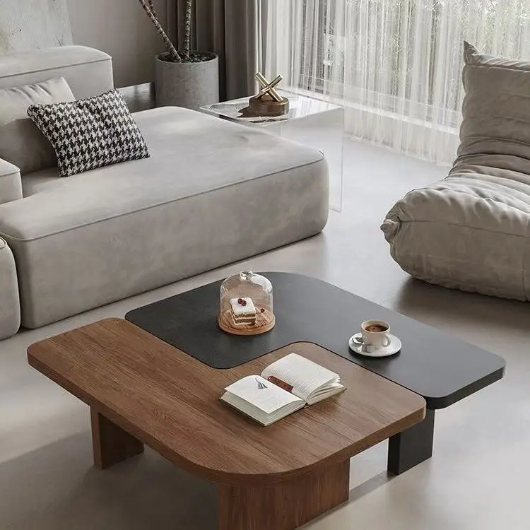 ！@Modern Nordic Minimalist Design Rectangular Square Unique Coffee Table Set Free Form Wooden Panel for Living Room Furniture