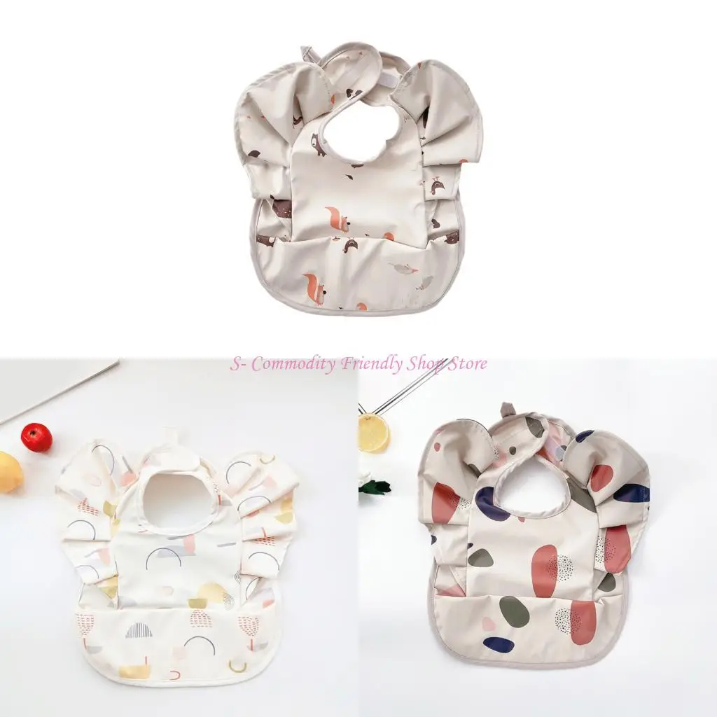

85AE Angel Wing Design Baby Bib Water Proofing Feeding Bib with Catcher Coverage for Convenient Play and Meal Time