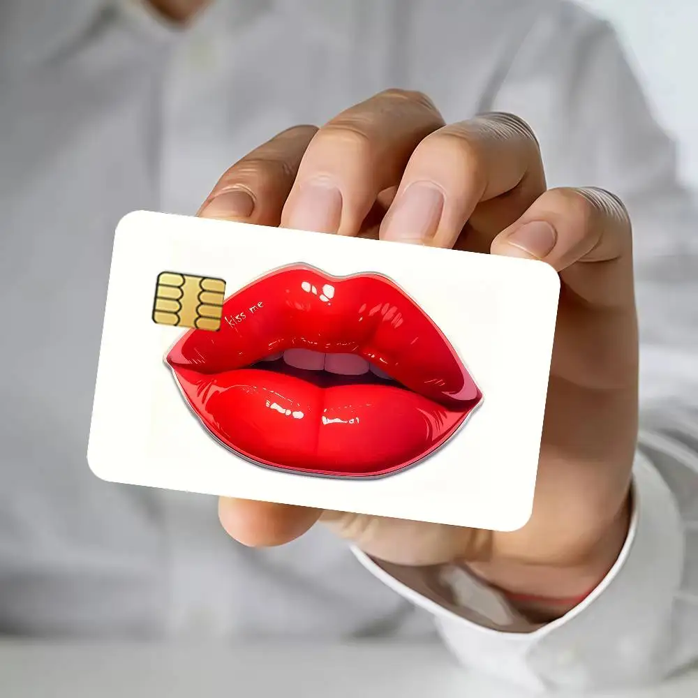 Sexy Red Lips Credit Card Public Transportation Cards Sticker Waterproof Card Face Decoration 4PCS