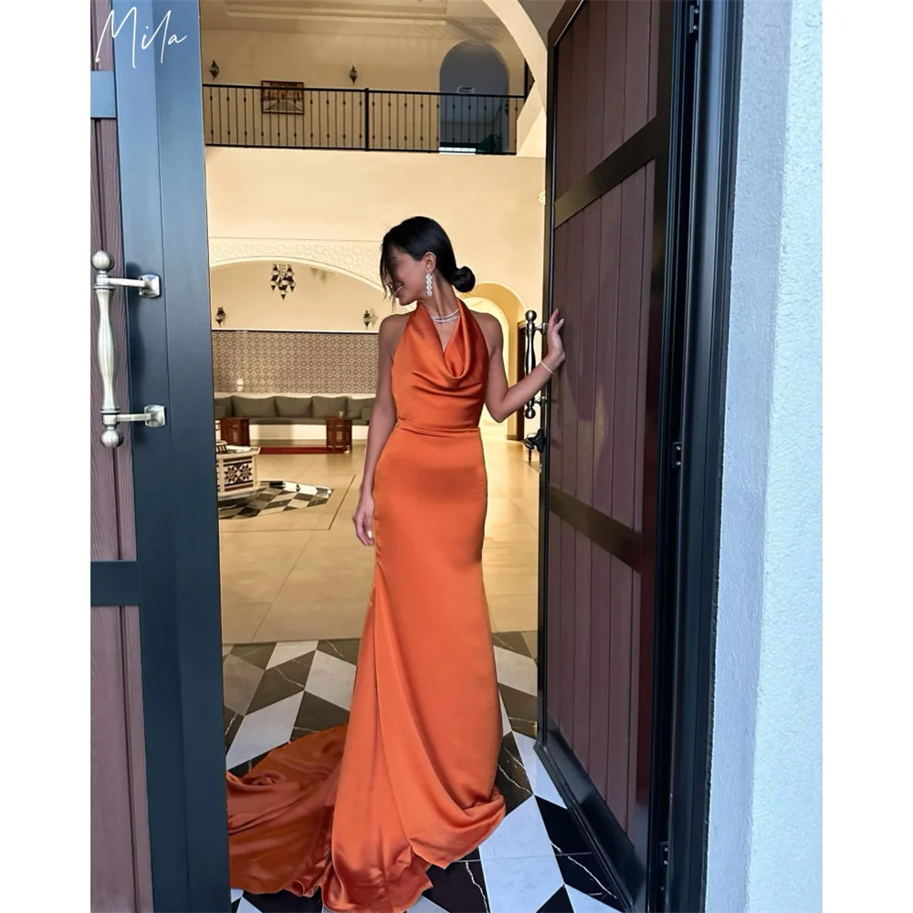 

Mila Orange Halter Neck Backless Prom Dresses Sleeveless Customized Evening Woman Dresses Court Train vestidos de fiesta 2025