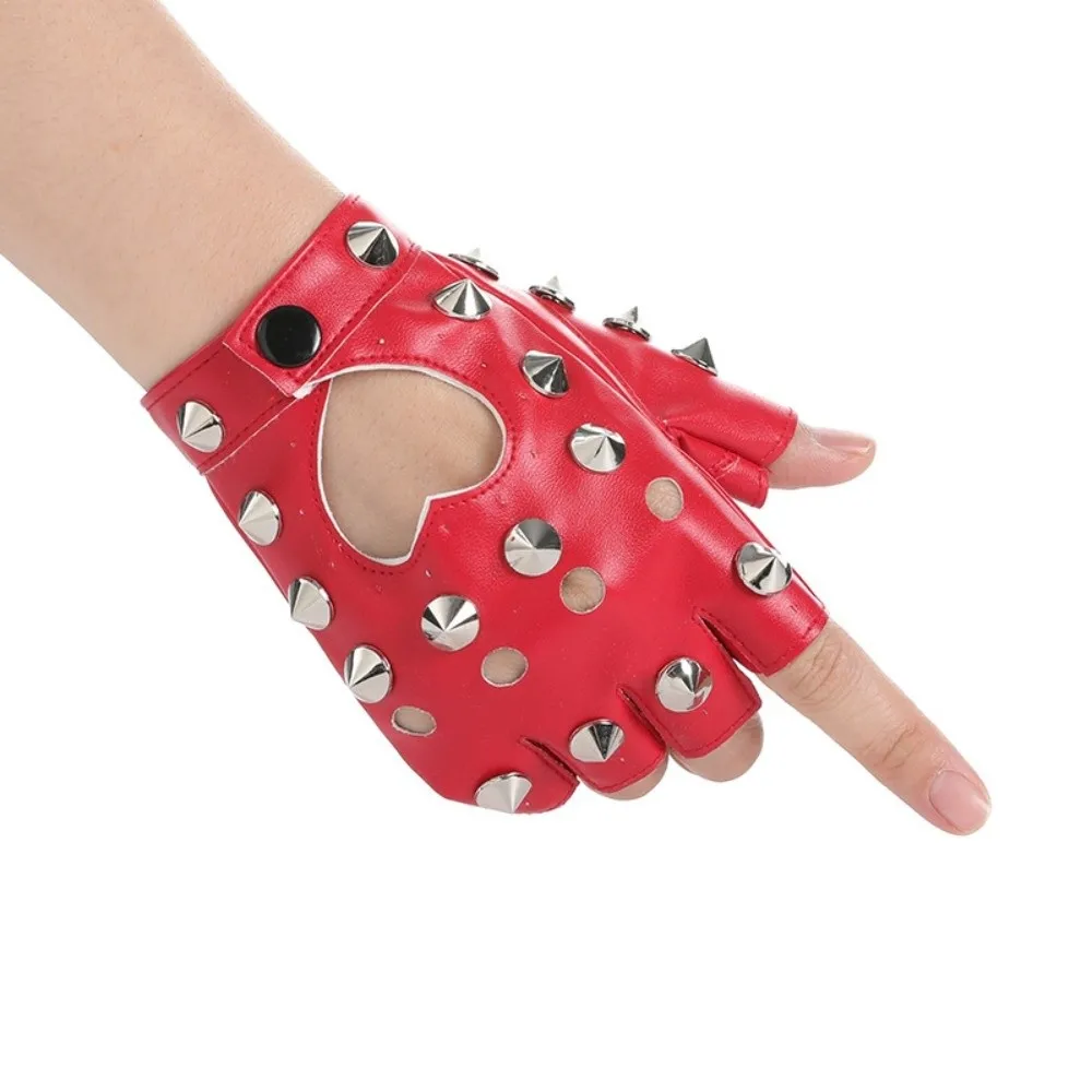 Unisex Fingerless Rivet Gloves PU Leather Hip-Pop Half-palm Gloves Leopard Print Y2K Patent Leather Gloves Girls