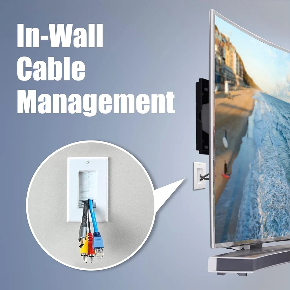A25F-5 Pack Brush Wall Plate Cable Pass Through, Single Gang Decorator Wall Cover For Low Voltage Cables, Cable Management