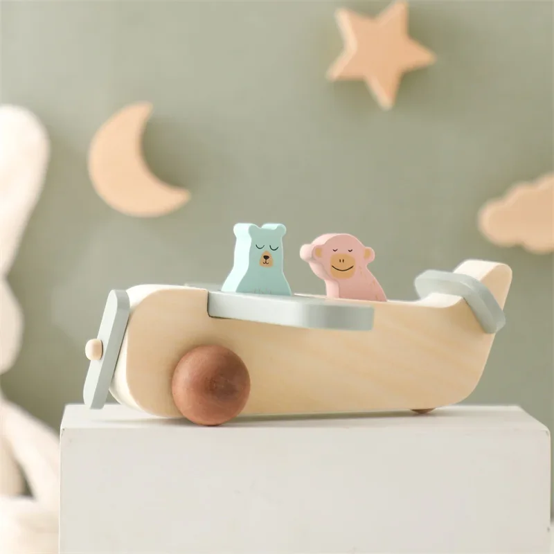 Wooden Simulated Toy Model Baby Montessori Educational Multi Functional Sliding Hand Push Airplane Toys Learning Kid-Toys Gifts