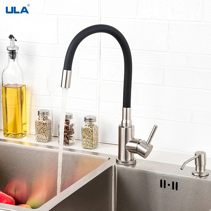 ULA Colorful Hose Kitchen Faucet Black Chrome Hot Cold Water Kitchen Mixer Tap Spout Sink Faucet for Kitchen Stainless Steel