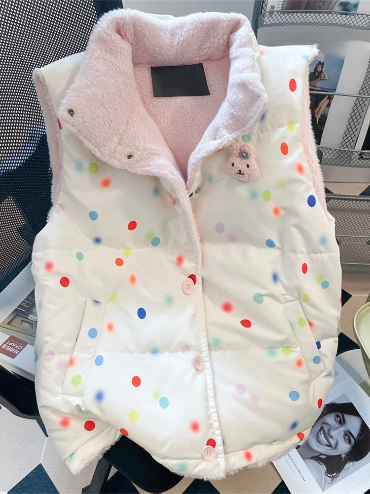 

Off Korean Sle Sweet Polka Dot Svel down Vest Women's Autumn Winter Outerwear Thiened Fce Ba