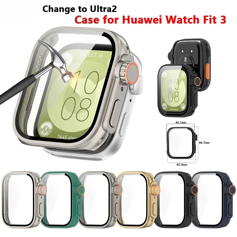 Чехол для ПК + стекло для Huawei Watch Fit 3, смарт-часы, сменная на ультра-защитная пленка для экрана Huawei Fit 3, обновление на аксессуары Ultra2