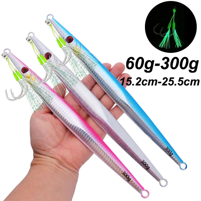 Gabarit métallique 60g-300g, longue bande de pêche en mer, plaque de fer à dessin rapide, poisson coulant rapide et secousse lente, plaque de fer lumineuse, 1 pièce