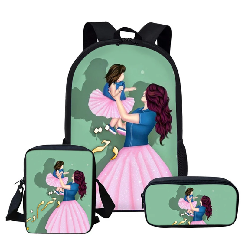 Cool Super Mom Life Daughter Theme 3pcs/Set Backpack 3D Print School Student Bookbag Laptop Daypack Shoulder Bag Pencil Case