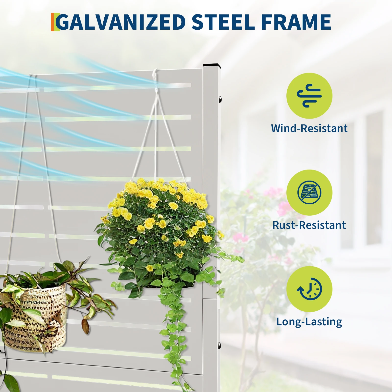 Mobile Metal Raised Garden Bed with Trellis & Privacy Screen – 72' X 47' X 16' Planter Box, Drainage Holes, For Climbing Plants, Vegetables, Flowers – Fine Stripe Lattice, White, with Wheels