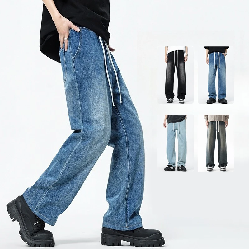 

Brand Clothing Men's Jeans Spring Summer Cotton Washed Retro Denim Pants Loose Straight High Street Fashion Trousers Male