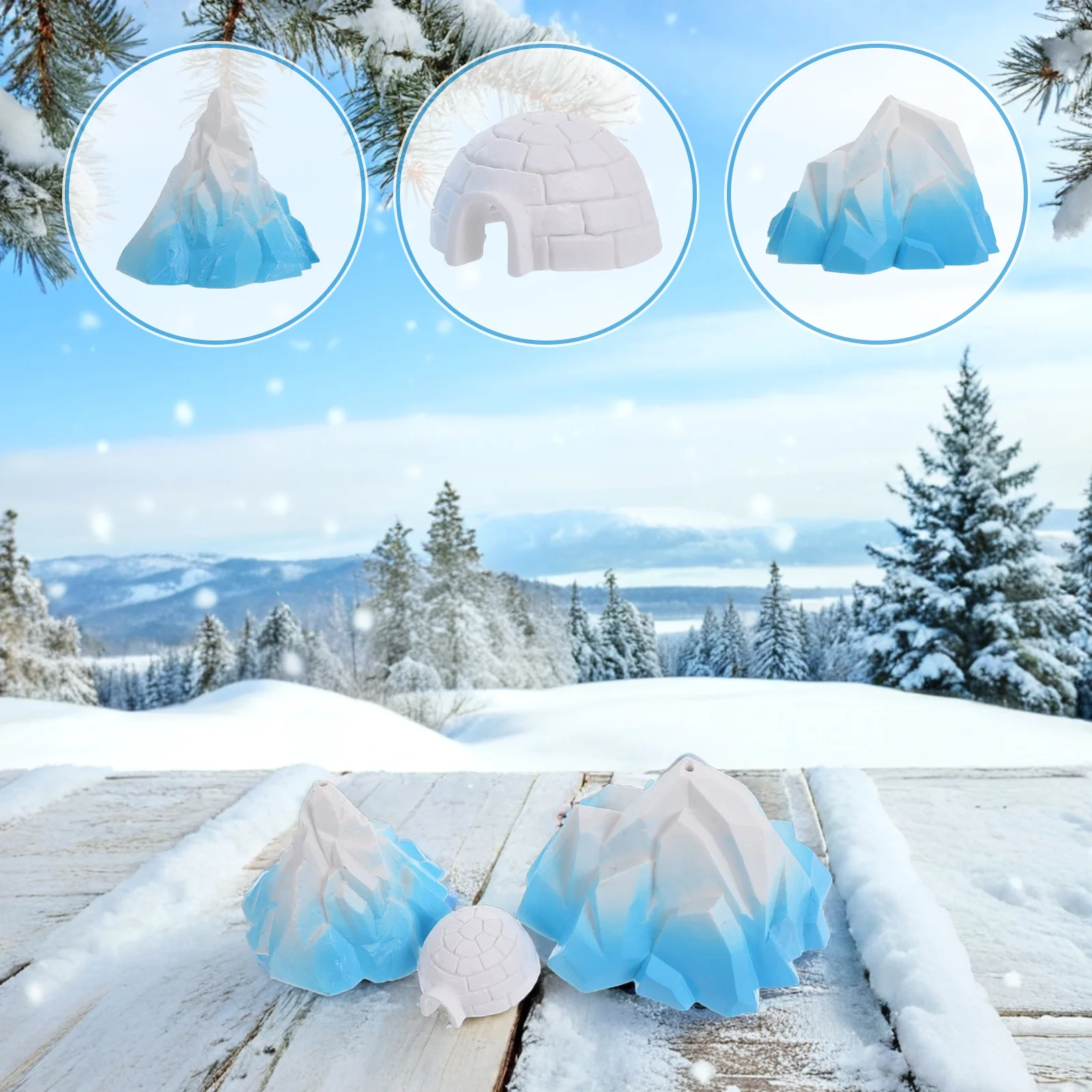 3 Pcs Mini Model Miniature Decor Toy Scene Figurines Pvc Micro Snow Mountain