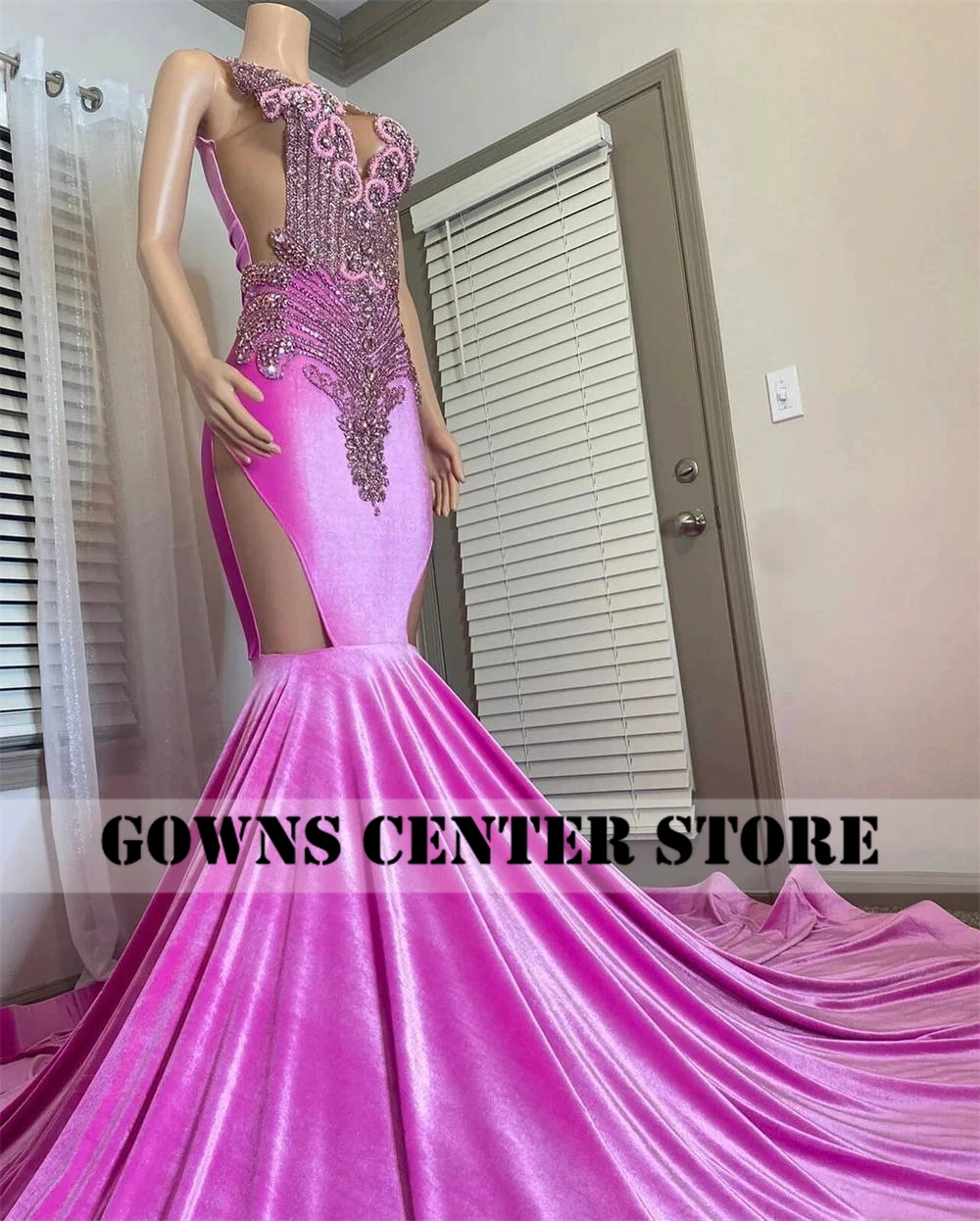 Popular Pink Crystal Beading Long Mermaid Prom Dresses Black Girls 2025 Birthday Luxury Dress Cocktail Party Gown Customized