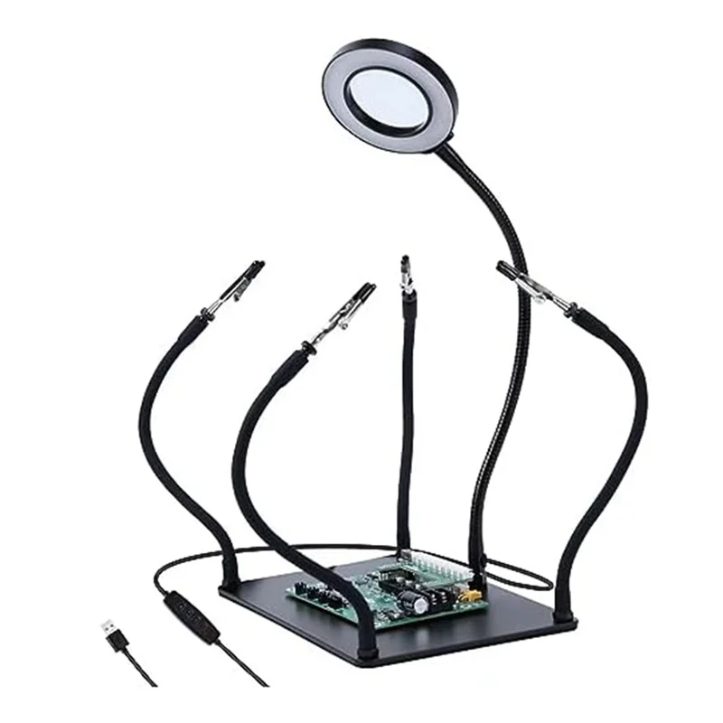 أداة لحام مع 3 أضواء مكبرة LED حامل PCB 4 محطات لحام الذراع المرنة لمجوهرات إصلاح اللحام الإلكتروني