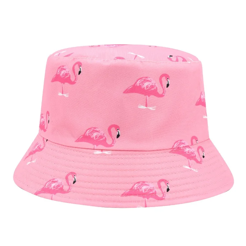 Flamingo Print Panama Women Men Summer Outdoor Sunscreen Bucket Hats Reversible Bob Hat Fishing Fisherman Gorras Sun Production view 5