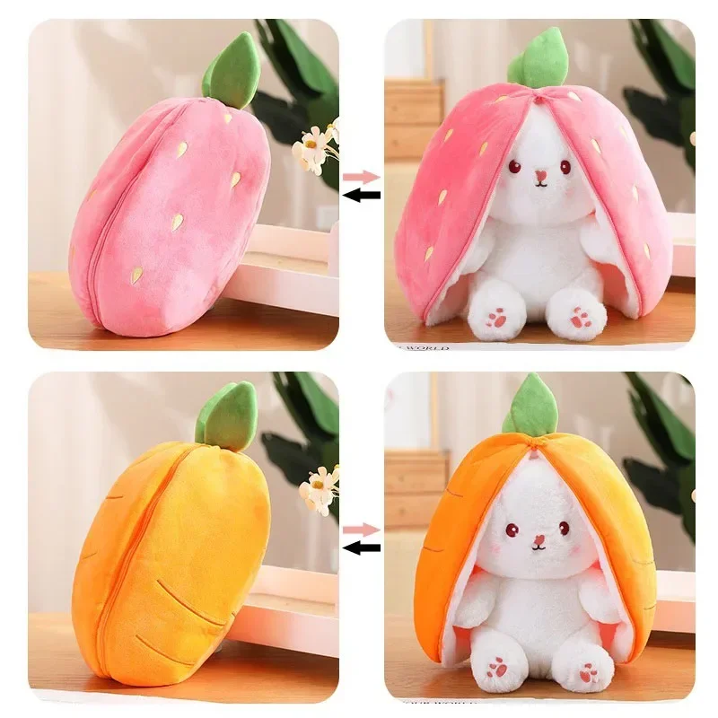 

Cute Strawberry Carrot Rabbit Plush Toy Stuffed Creative Into Fruit Transform Baby Cuddly Bunny Doll for Kid Birthday Gift