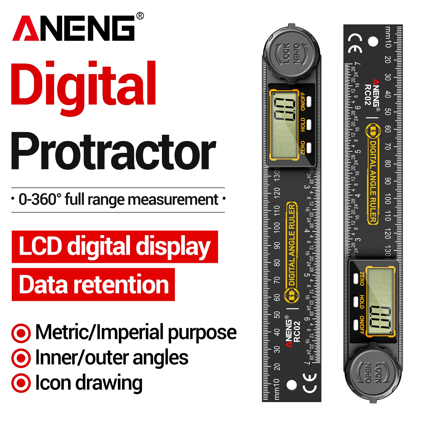 Workshop Measuring Tools - ANENG RC02 Digital Protractor Angle Ruler