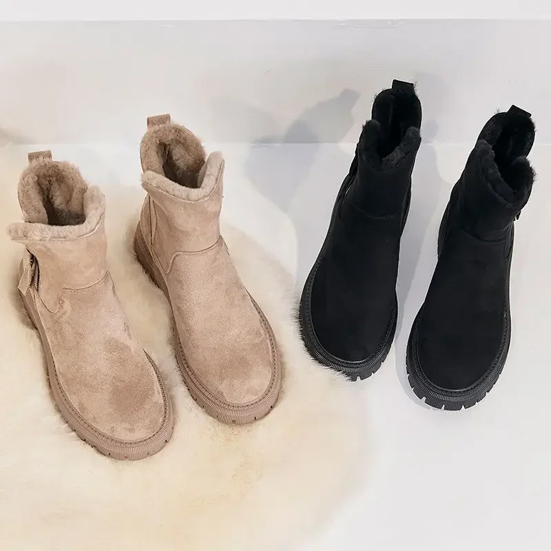 2024 botas de neve femininas inverno mid-tube mais veludo engrossado sapatos de algodão quente pele integrada moda plataforma botas femininas