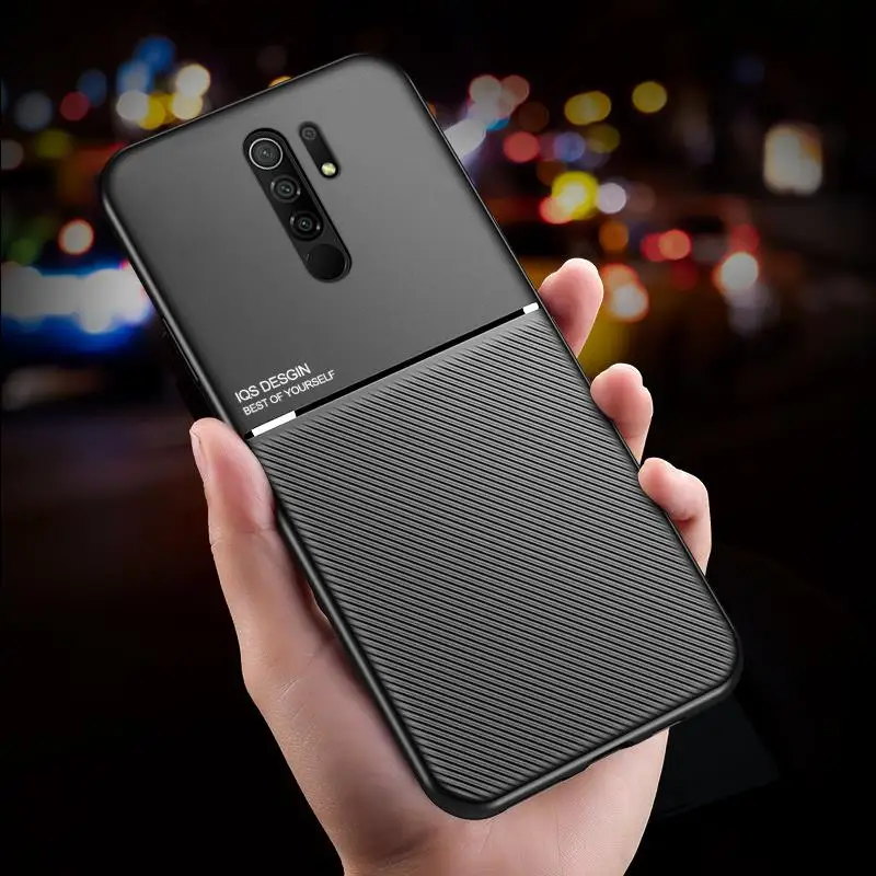 For Xiaomi Redmi 9T Case Leather Texure Car Magnetic Stand Holder Phone Case For Redmi 9 9A 9C Silicone Shockproof Back Cover