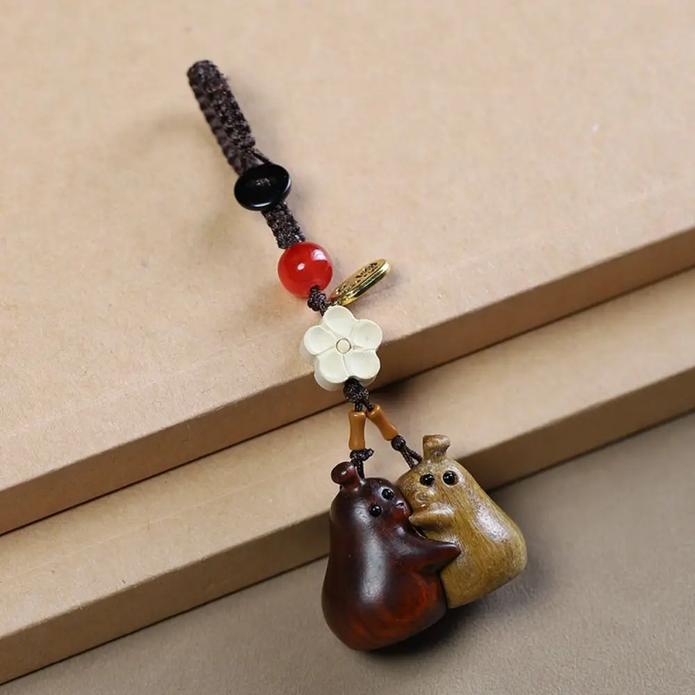 Hanging Cord Sandalwood Key Chain Cute Hug Pear Bag Pendant Anti-Lost Never Separates Mobile Phone Lanyard Couple