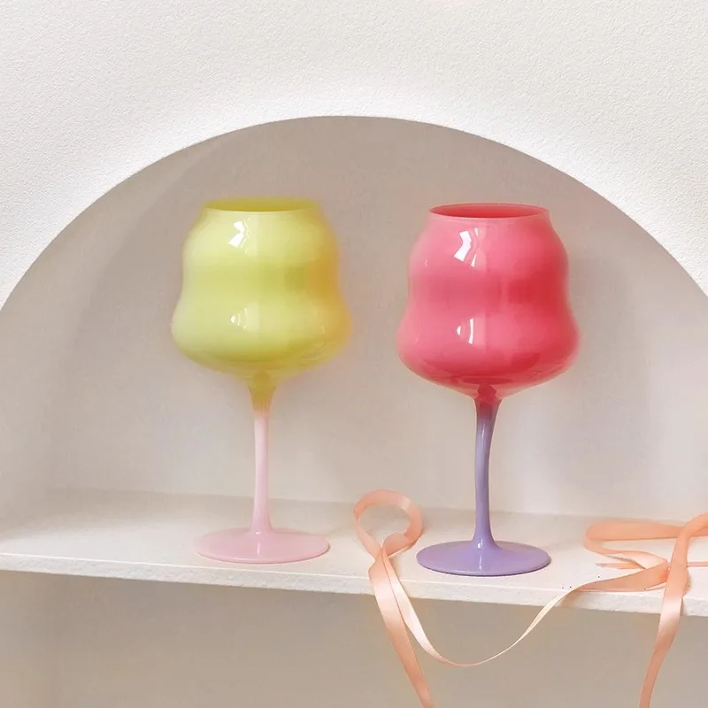 Small Fresh Macaron Goblet Red Wine Glass Cream Wind Twist Cup High-value Appearance Crystal Glass Goblet