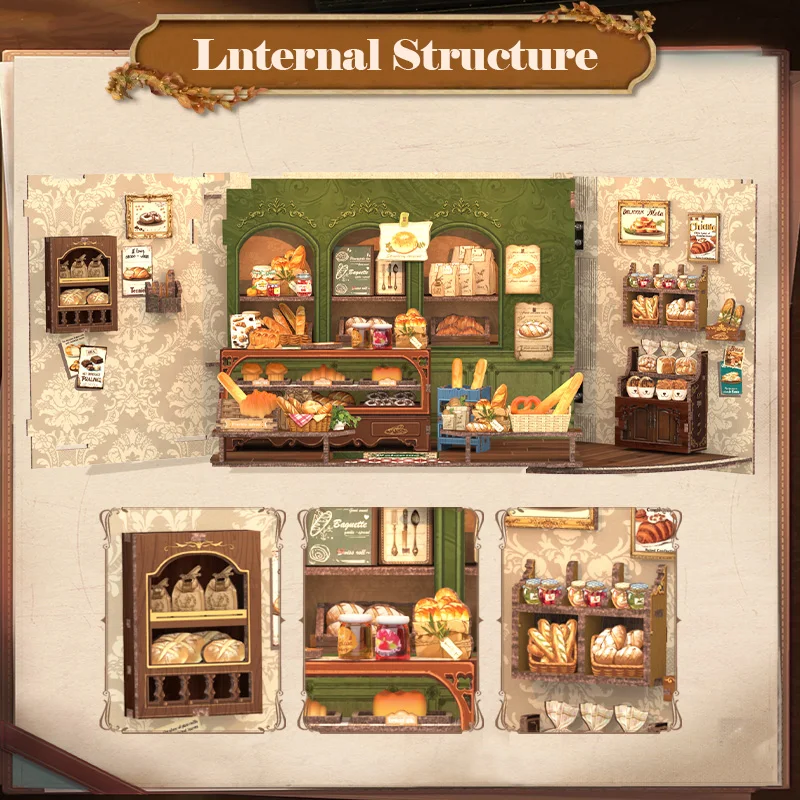 CUTEBEE Book Nook Kit 3D DIY Dollhouse with LED Light Bookshelf Insert Street Shop Series Miniature Model For Home Party Decor