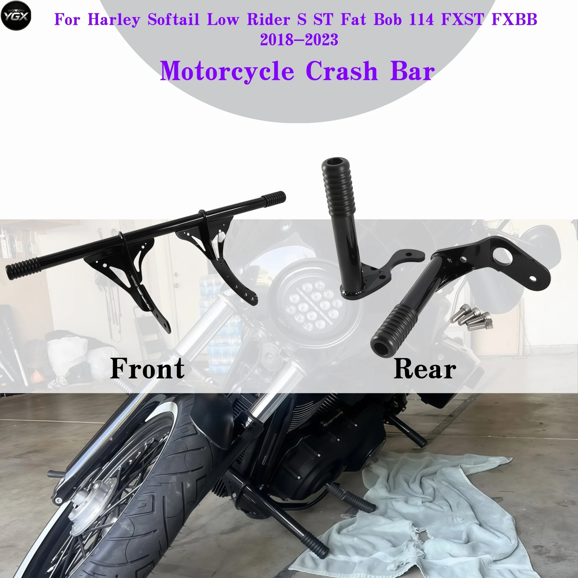 Front Rear Highway Engine Guard Crash Bar For 2018-2023 Harley Softail Standard  Low Rider S  Street Bob  Heritage Classic