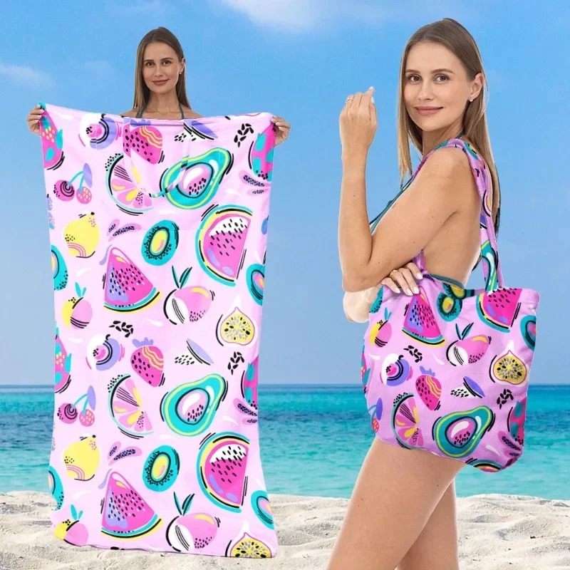 Beach Towel For Seaside Multifunctional Printed Sports Towel Shoulder Crossbody Bag 2 In 1 Portable Travel Beach Accessories