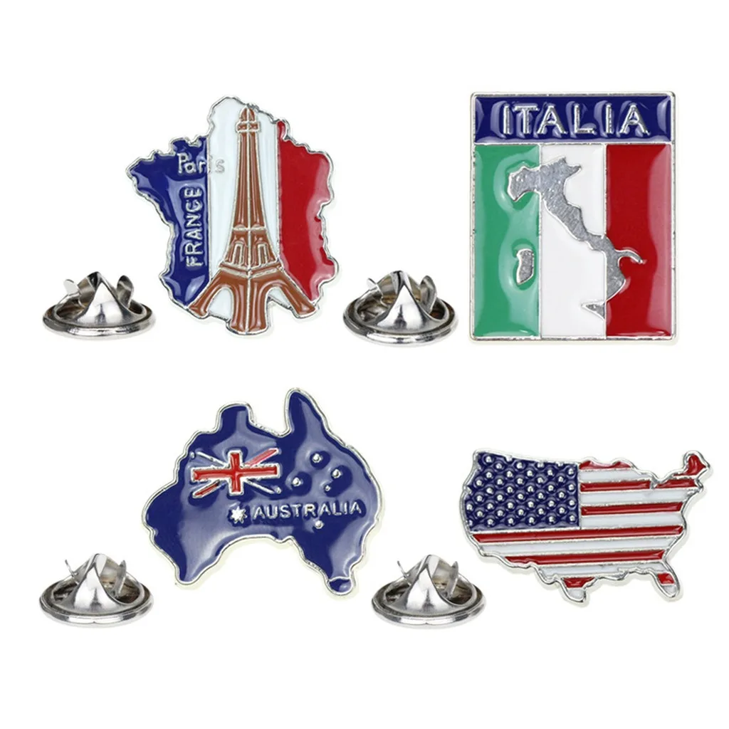 Country Flag Map Enamel Lapel Brooch Zinc Alloy Personalized Clothing Bag Decoration Travel Souvenir Pin