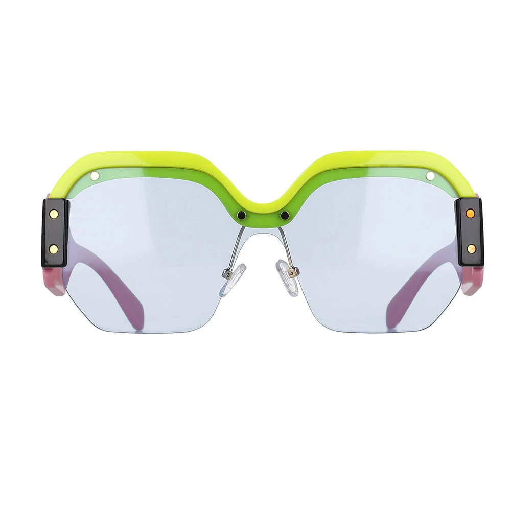 45341 Lady Trend Quadratische Halbrahmen-Sonnenbrille, große Größe, Cat-Eye-Nieten-Schutzbrille, Designer-Sonnenschutz mit Farbverlauf und Spiegel – Detail 13