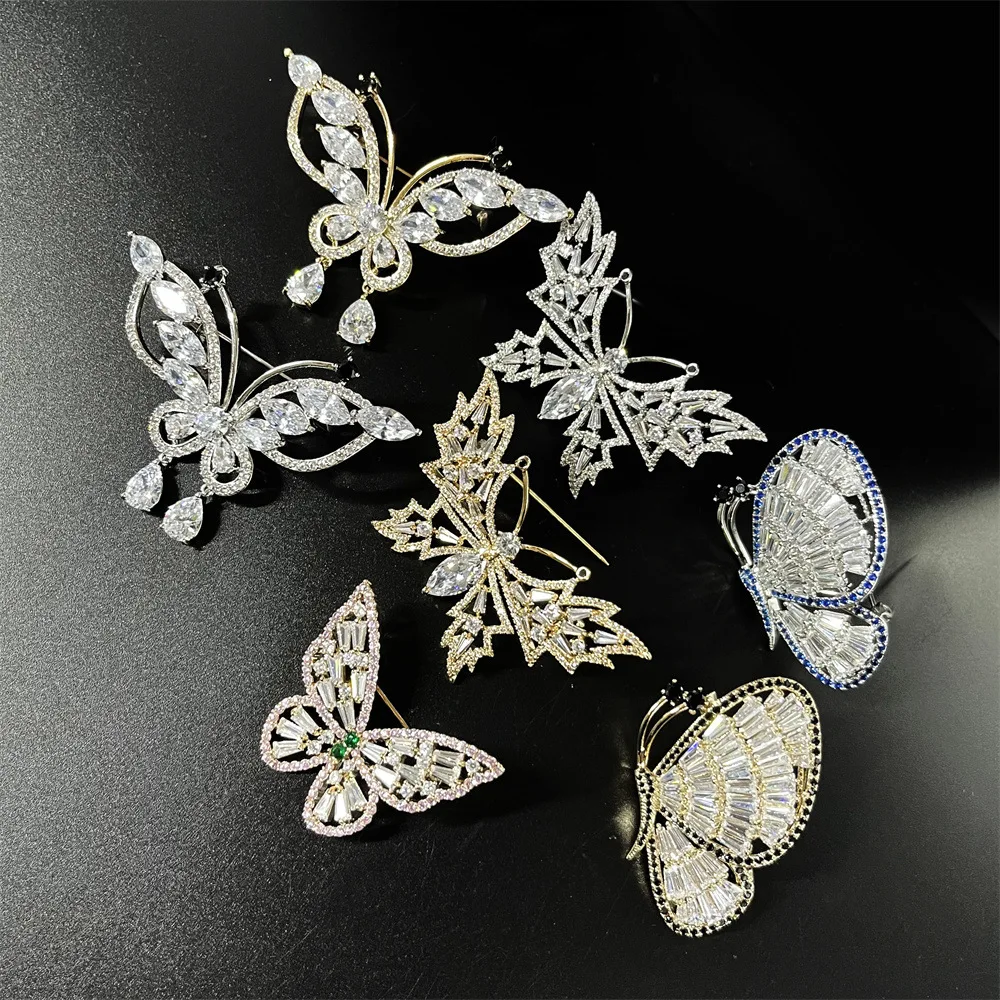 

OKILY Elegant Zirconia Butterfly Brooch with Fashionable Hollow Out Design Animal Insect Brooch Coat Pin for Women's Accessories