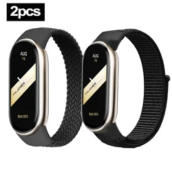 2pcs nylon+Braided Solo Loop for Xiaomi Mi Band 8 Strap accessories Elastic Watchbands Replacement correa bracelet Miband 8 NFC