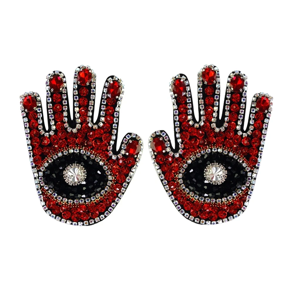 1pair Rhinestones Sunglasses Embroidered Sew on Patch Heart Wings Hands Diamond Beaded Crystal Applique Clothing Decorations