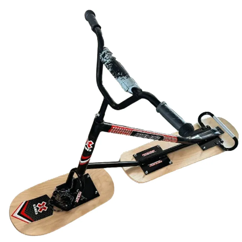 Freestyle Ski Trike Stand Up Ski Bike with 3 Wooden Skis Snow Scooter Sled for Adult Teen Winter Downhill Skiing