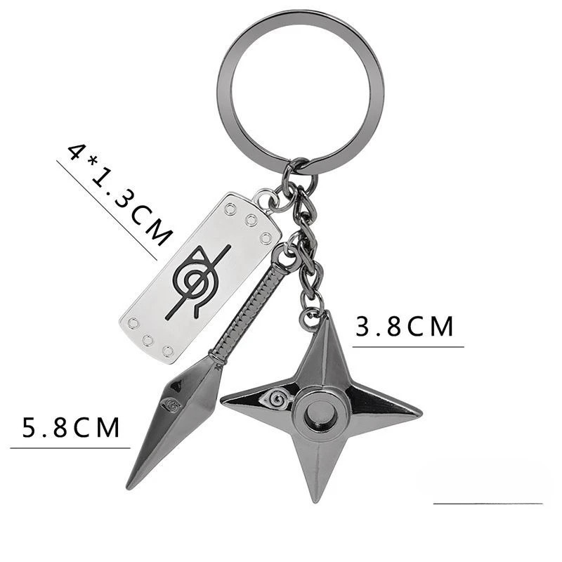 Naruto anime peripheral Itachi Konoha rebel forehead protector shuriken kunai three-piece set alloy keychain bag pendant gift view 2