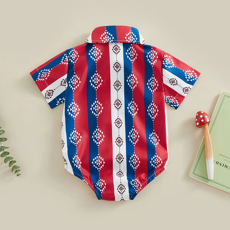Western Baby Shirt Romper Short Sleeve Graphic Button Up Lapel Bodysuit Newborn Clothes