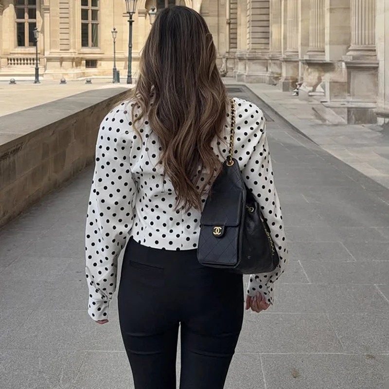 TARUXY Polka Dots Coat 2 Piece-Set Women's Fashion Commute Long Sleeve Cardigan Female Shorts High Waist Casual Outfits Autumn