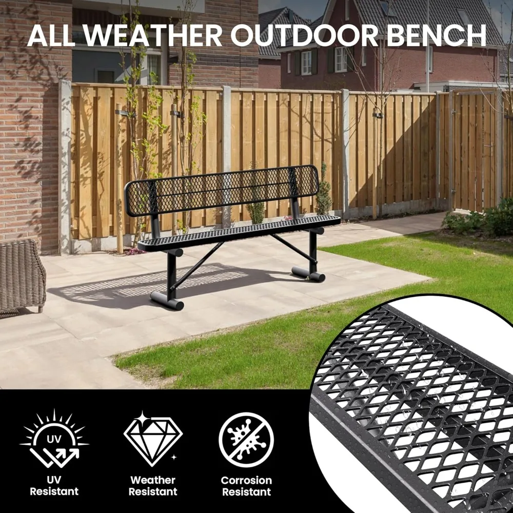 

6 Feet Heavy Duty Metal Park Bench for Outside, Outdoor Bench with Backrest & Portable Frame, Customized