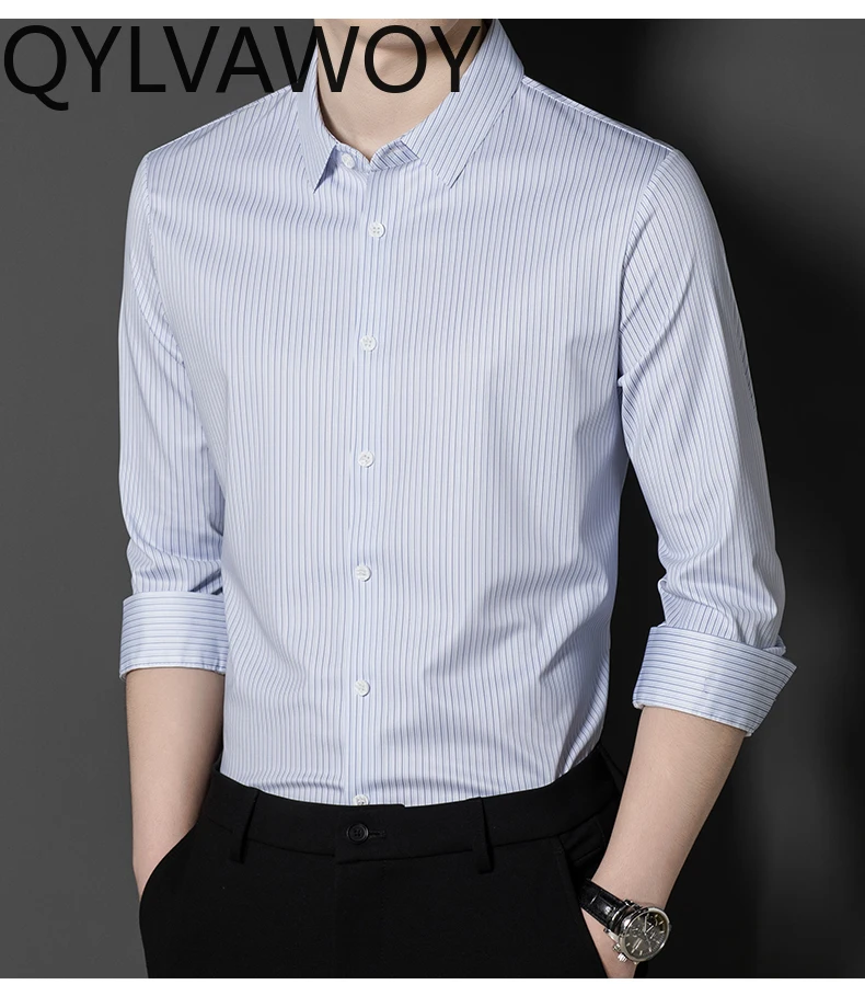 QYLVAWOY 100% Mulberry Silk Shirts for Men Clothing 2024 Spring Autumn Mens Shirts Business Casual Long Sleeve Top White Shirt