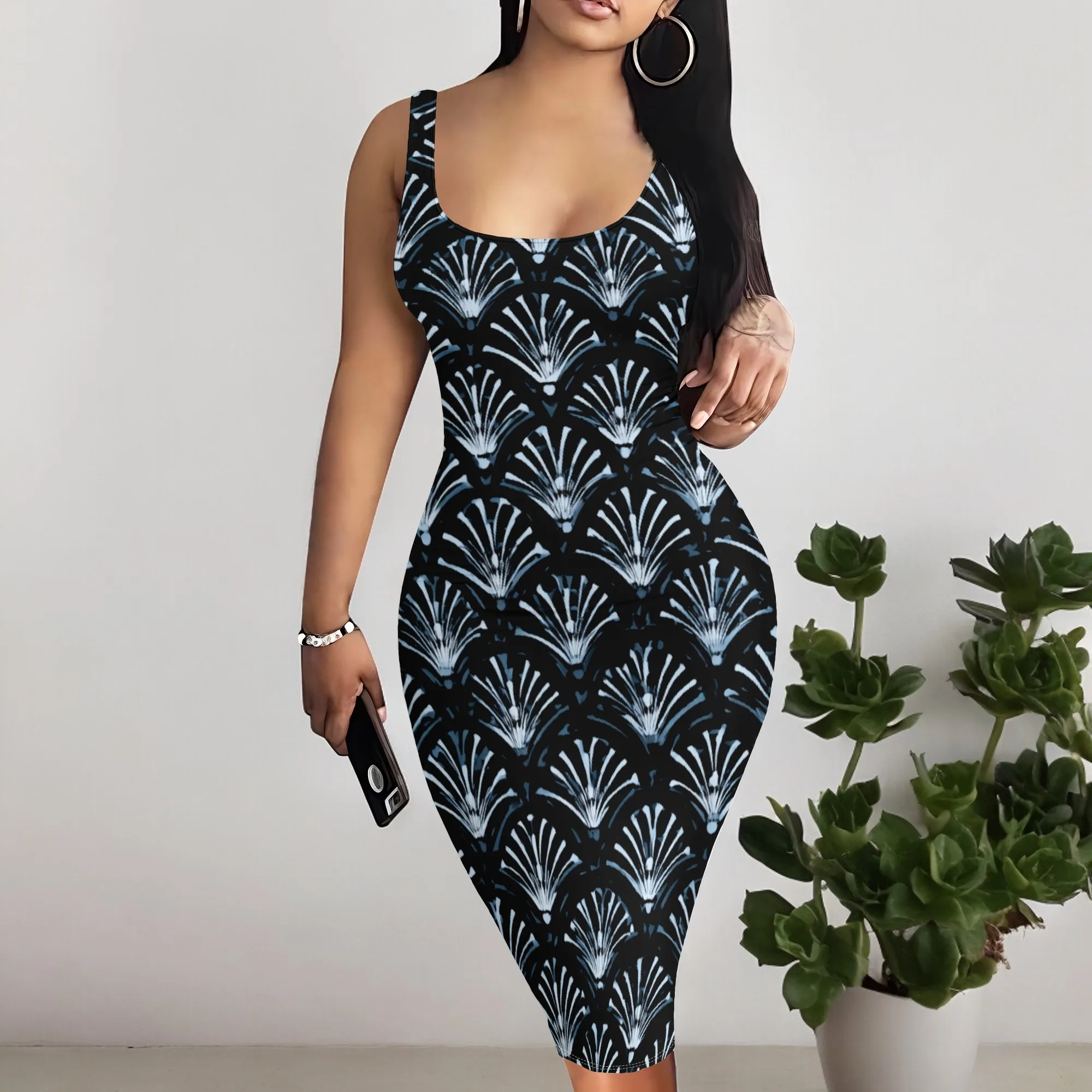 

Elegant Black Bodycon Dress S-3XL – Stylish Blue Fan Print – Perfect for Night Out, Parties & Casual Gatherings
