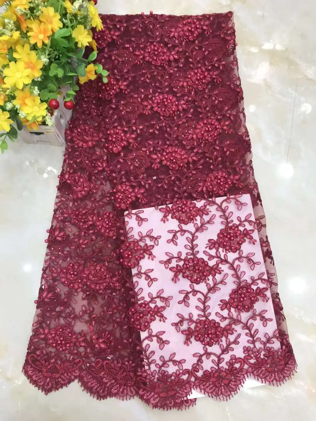 Lace Fabric Sequins Beautiful Manual Bpodq Skirt Wholesale Prom Dress Pattern Nigerian Beads Pompons Clothing Banquet 5 Yards